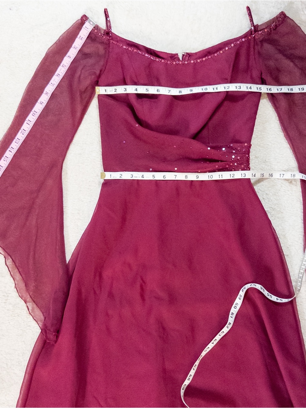 Title: Mori Lee Burgundy Formal Gown Size 11/12 Chiffon Evening Prom Dress - Picture 9 of 13